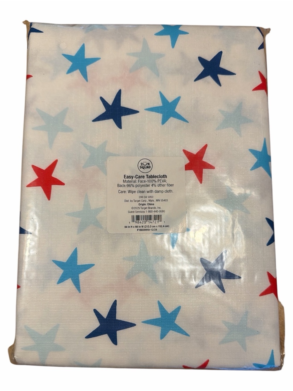 Easy-Care Tablecloth by Sun Squad - Patriotic Blue & Red Star Print